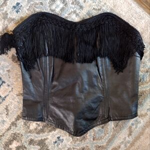 Genuine Leather fringed corset top